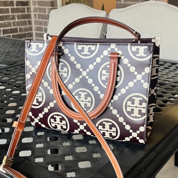 Tory Turch T Monogram Square Shoulder Bag Contrast Embossed - Picture 9 of 10